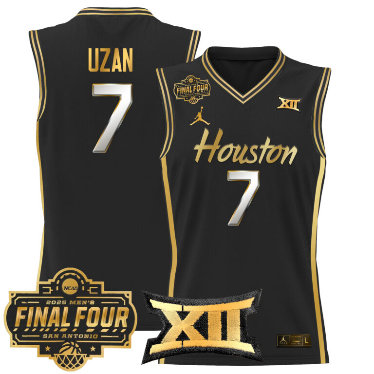 Men Houston Cougars #7 Uzan black 2025 Final Four Patch NCAA Jersey->more ncaa teams->NCAA Jersey